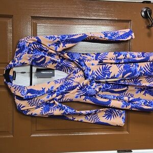 PrettyLittleThing-Nude & blue floral print wrap blazer dress Sz 8 NWT.